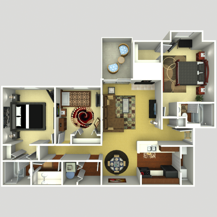 Floor plan for 3 beds, 2 baths, 1101 sqft